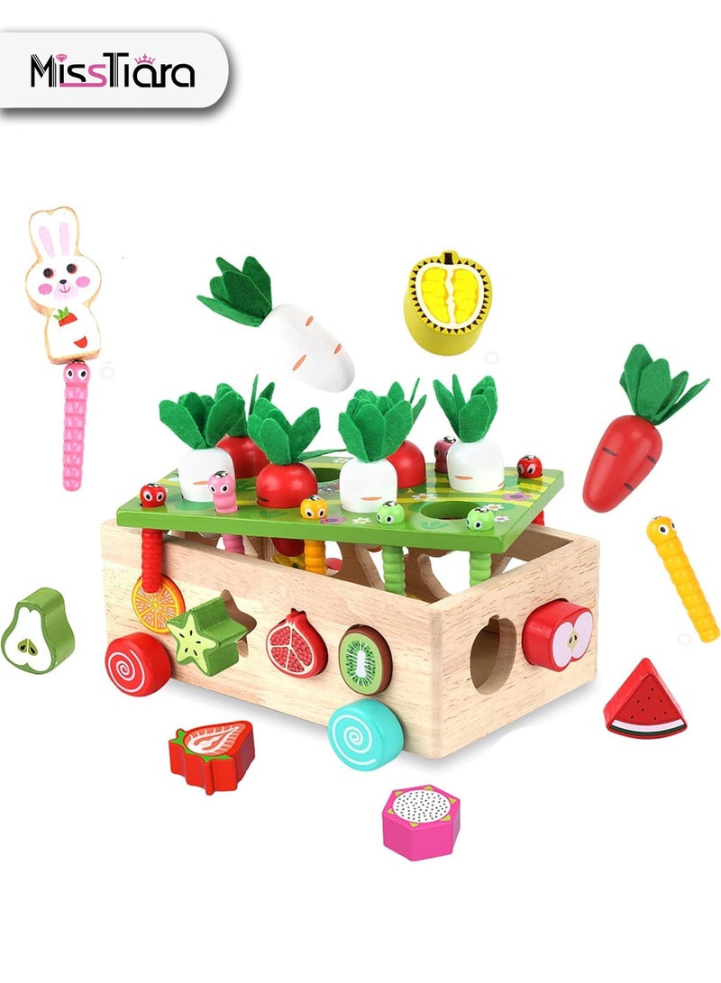 MissTiara Toddlers Montessori Wooden Educational Toys, Shape Sorter Toys for Baby Boys Girls Age 2 3 4  5 Year Old,Shaped & Size Matching Game Fine Motor Skill Carrot Harvest Game, Wooden  Radish Pulling And Catch Insects Educational Toys,  Birthday  Gifts for Kids - Image 1