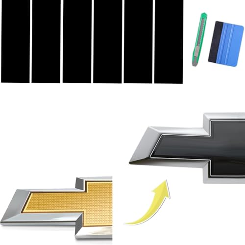 Arespark 6 PCS Emblem Wrap Kit Compatible with Bowtie Logo Wrap Car Stickers, 11.8'' x 4.3'' Cut-Your-Own Emblem Overlay DIY Decals for Chevy, Gloss Black with Tool Kits - Image 1