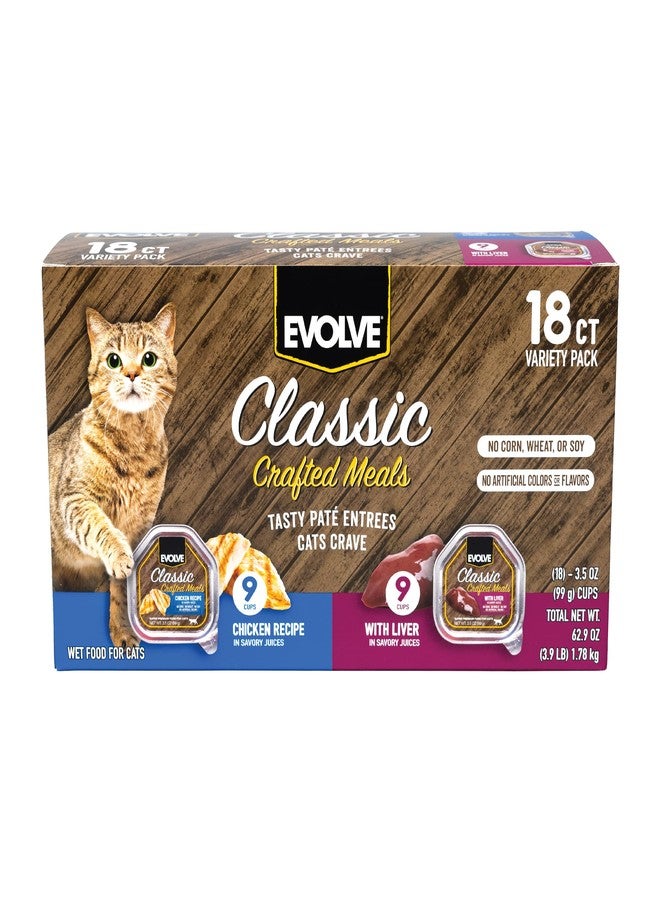 Evolve Classic Crafted Meals Cat Food Variety Pack - Chicken Recipe & Liver Recipe 3oz (Pack of 18) - Image 1