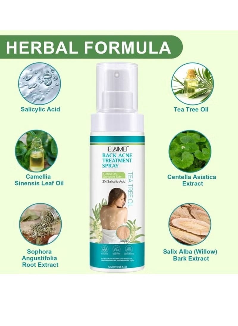 Elaimei Back Acne Treatment Spray, Anti Back Acne with 2% Salicylic Acid, Acne Treatment for Back and Body Acne,Soothing and Moisturizing Spray 120ml  - Image 2