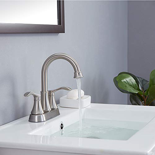VALISY Lead-Free Commercial 2-Handle Brushed Nickel Bathroom Sink Faucet, 360° Swivel High-Arc Spout 4 Inch Centerset Lavatory Vanity Faucets Set for Bathroom Sink with Drain & Water Hoses, VLS10003BML-1 - Image 3