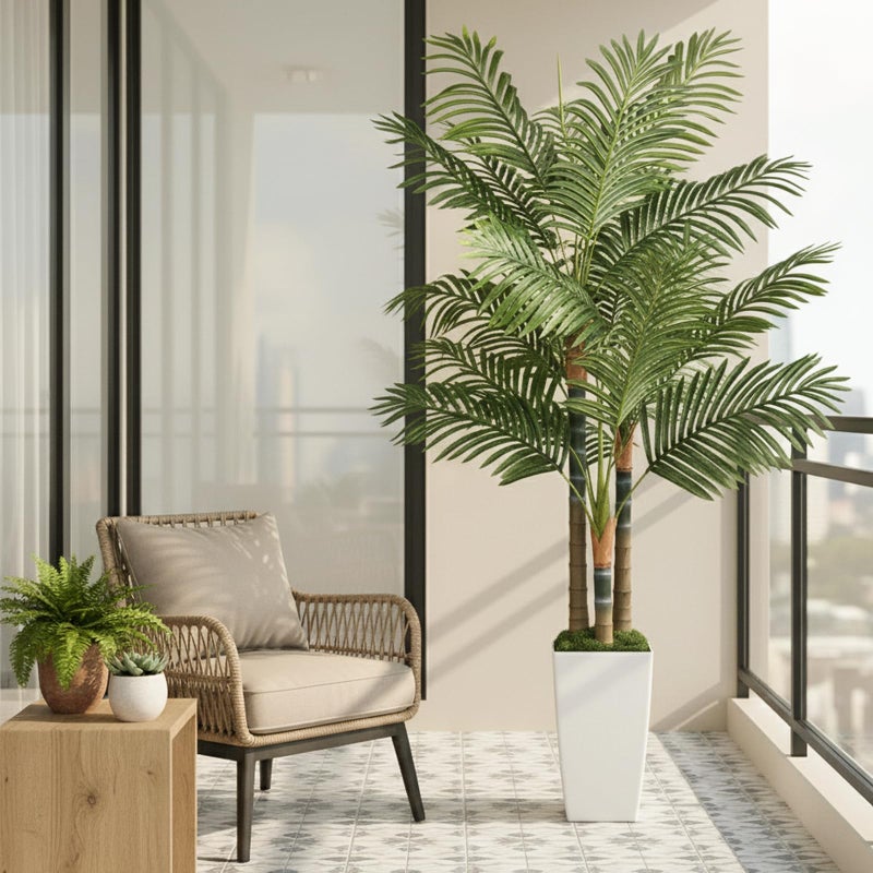 EOOIO 6ft Artificial Palm Tree Indoor Plant with White Tall Planter, Faux Silk Tropical Areca Floor Plant in Pot, Artificial Plants with Lifelike Leaves for Home Office Decor - Image 5