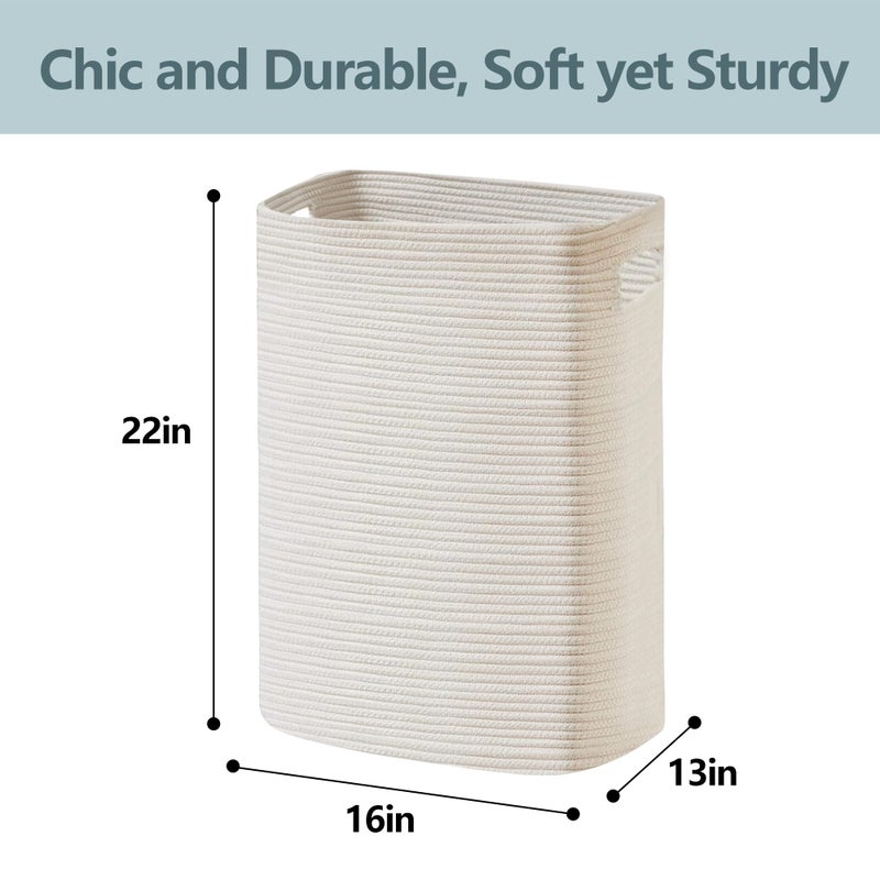 MEGASKET Large Laundry Hamper 16"x13"x22" - Tall Woven Laundry Basket, Cotton Rope Dirty Clothes Hamper, Baby Kids Nursery Wicker Laundry Basket, Bedroom Aesthetic, Soft Laundry Bin, White Hamper, 75L - Image 3