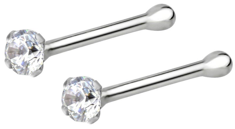 Forbidden Body Jewelry Nose Rings Sterling Silver CZ Simulated Diamond Bone Studs, 1.5mm Crystal 22g Clear Pair - Image 1