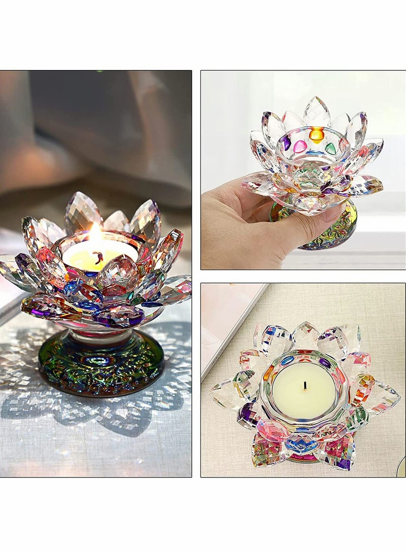 Excefore Colorful Crystal Lotus Flower Candle Holder, Colorful Glass Candle Holder, Votive Tealight Candle Holder - Image 5