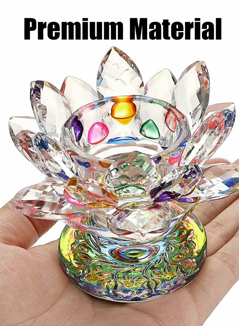 Excefore Colorful Crystal Lotus Flower Candle Holder, Colorful Glass Candle Holder, Votive Tealight Candle Holder - Image 2