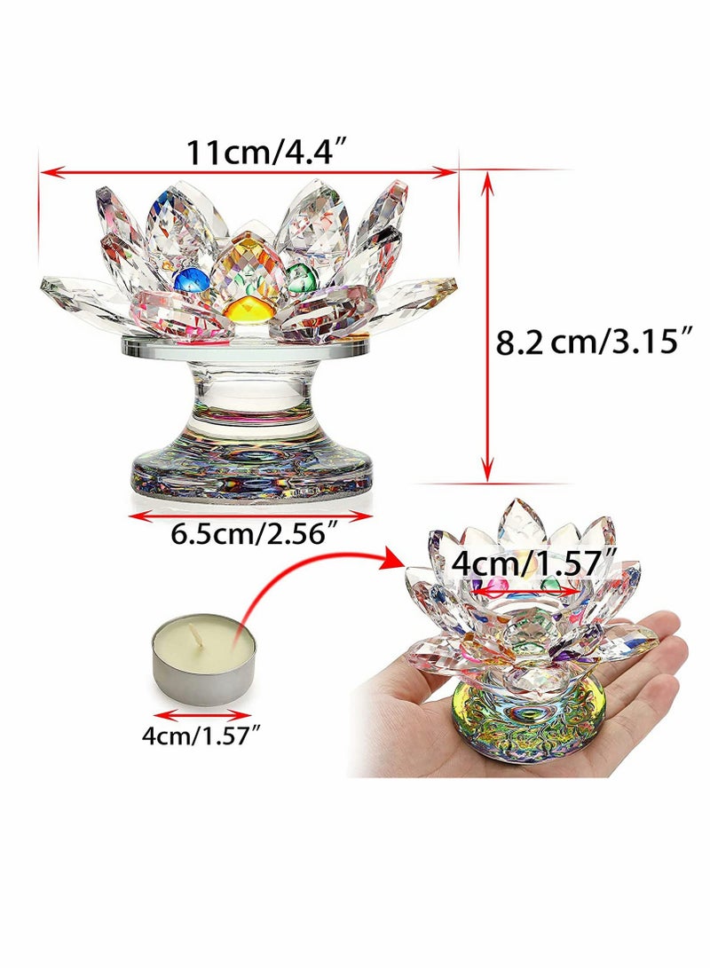 Excefore Colorful Crystal Lotus Flower Candle Holder, Colorful Glass Candle Holder, Votive Tealight Candle Holder - Image 4