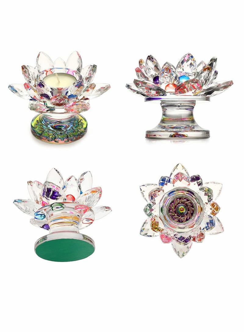 Excefore Colorful Crystal Lotus Flower Candle Holder, Colorful Glass Candle Holder, Votive Tealight Candle Holder - Image 3