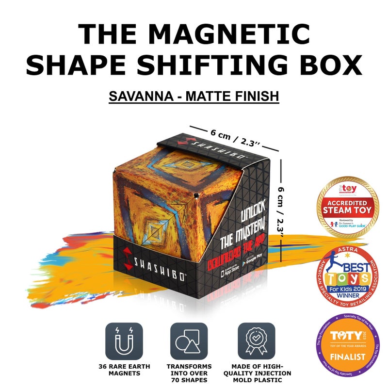 SHASHIBO Shape Shifting Box - Award-Winning, Patented Fidget Cube w/ 36 Rare Earth Magnets - Transforms Into Over 70 Shapes, Download Fun in Motion Toys Mobile App (Wild Series - Savannah) - Image 2