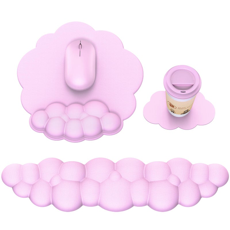 MOKURU Cloud Mouse Pad with Wrist Rest Cloud Keyboard Wrist Rest Mouse Pad Wrist Support Ergonomic Keyboard Mouse Wrist Support Pink - Image 2