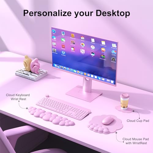 MOKURU Cloud Mouse Pad with Wrist Rest Cloud Keyboard Wrist Rest Mouse Pad Wrist Support Ergonomic Keyboard Mouse Wrist Support Pink - Image 3