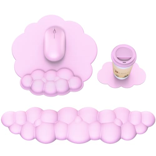 MOKURU Cloud Mouse Pad with Wrist Rest Cloud Keyboard Wrist Rest Mouse Pad Wrist Support Ergonomic Keyboard Mouse Wrist Support Pink - Image 1