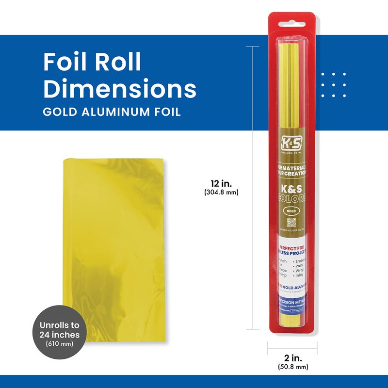 K & S Precision Metals K&S Precision Metals Aluminum Crafting Foil, Two-Sided Gold/Silver, 6055 â€“ 0.004" Thick (36 Ga) x 12" Wide x 24" Long (1 Roll) â€“ DIY Crafts, Repairs, Home DÃ©cor, Made in USA - Image 4