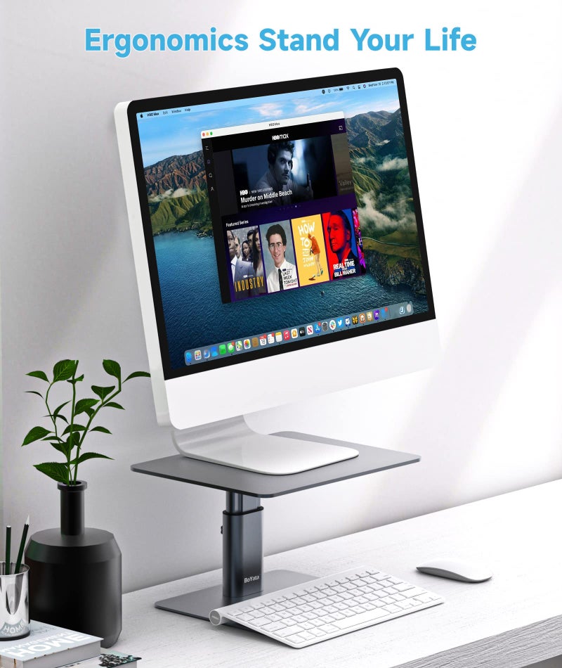 BoYata Monitor Stand Riser, Metallic Adjustable Height Desktop Stand Storage Organizer Compatible with Display, Computer, Laptop, iMac, TV, PC, Printer and All Screen Display-Grey - Image 2
