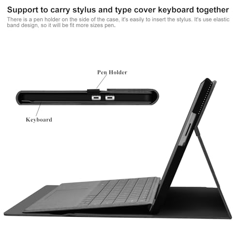 Megoo Surface Pro 9 Case for Microsoft Surface Pro 11/10/9 13", Multiple Angle Adjustment Folio Case Cover with Stylus Pen Holder Compatible with Type Cover Keyboard (Black Gray) - Image 5