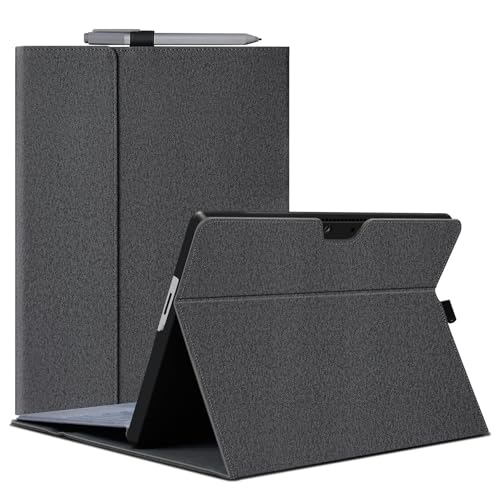 Megoo Surface Pro 9 Case for Microsoft Surface Pro 11/10/9 13", Multiple Angle Adjustment Folio Case Cover with Stylus Pen Holder Compatible with Type Cover Keyboard (Black Gray) - Image 1
