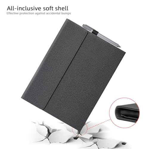Megoo Surface Pro 9 Case for Microsoft Surface Pro 11/10/9 13", Multiple Angle Adjustment Folio Case Cover with Stylus Pen Holder Compatible with Type Cover Keyboard (Black Gray) - Image 4