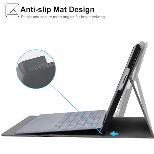 Megoo Surface Pro 9 Case for Microsoft Surface Pro 11/10/9 13", Multiple Angle Adjustment Folio Case Cover with Stylus Pen Holder Compatible with Type Cover Keyboard (Black Gray) - Image 2