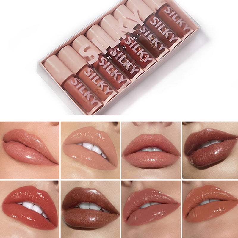 MAEPEOR Shiny Glossy Lipgloss Set 8PCS NonSticky Moisturizing Lip Gloss Longlasting High Shine  Shimmer Liquid Lipstick for Girls and Women Shiny Glossy Set 01