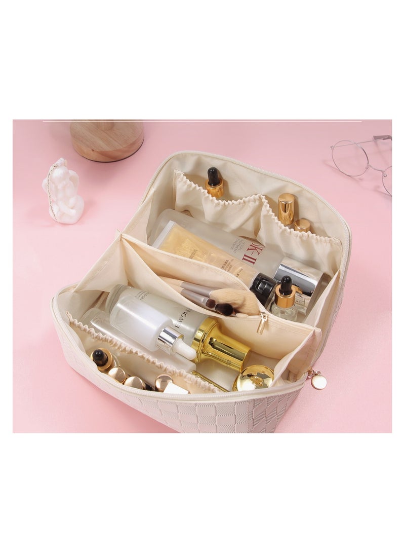 KUYING New Leather Checkerboard Large Capacity Multifunctional Makeup Bag - Image 2