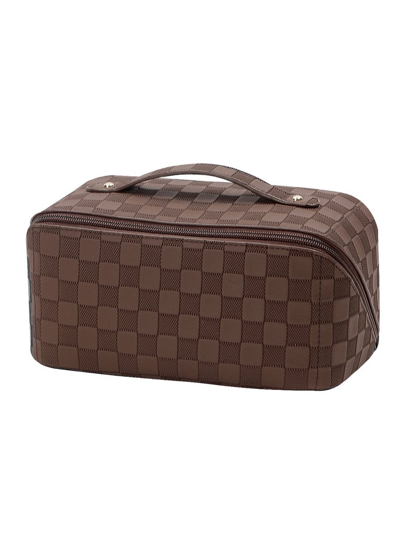 KUYING New Leather Checkerboard Large Capacity Multifunctional Makeup Bag - Image 1