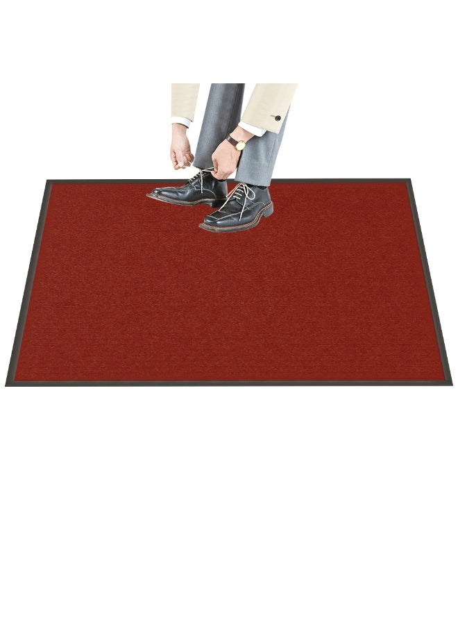Restaurantware Comfy Feet 60 x 36 Inch No-Slip Floor Mat, 1 Ribbed Carpet Utility Mat - Indoor and Outdoor, For Homes Or Offices, Dark Red Polyester Fibers Entry Mat, Vinyl Backing, Easy To Clean - Image 2