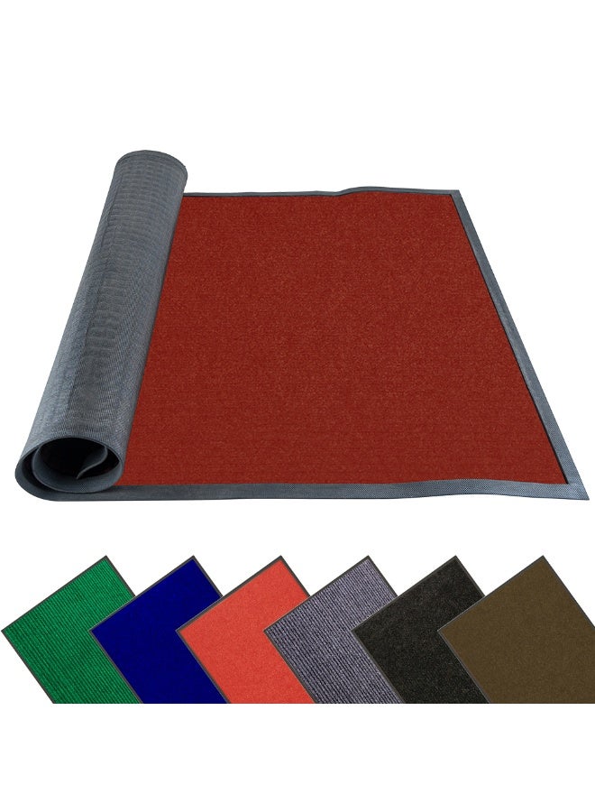 Restaurantware Comfy Feet 60 x 36 Inch No-Slip Floor Mat, 1 Ribbed Carpet Utility Mat - Indoor and Outdoor, For Homes Or Offices, Dark Red Polyester Fibers Entry Mat, Vinyl Backing, Easy To Clean - Image 1