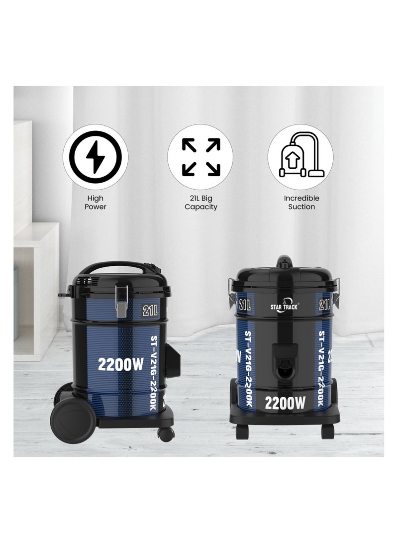 STAR TRACK Vacuum Cleaner, Power, 7m Cable, Telescopic Tube, 100% Copper Motor 21 L 2200 W ST-V21G-2200K Black - Image 2