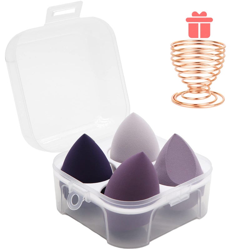 5 Pcs Makeup Sponges Set  4 Beauty sponges Blending Blenders with 1 Holder and Egg Case Flawless for Cream Powder and Liquid Purple