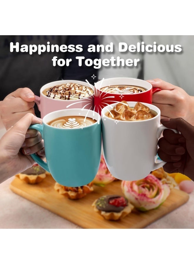 Large 16oz Coffee Mug Set of 4 Multi-Colored Ceramic Cups/Tea Mugs - Gift Idea for Women and Men - Housewarming and Home Office Gifts - Multi-Colored - 4 Pieces - Image 3