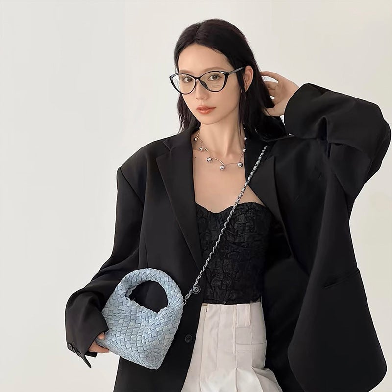 Denim Hand-Woven Bucket Bag Women'S Snowflake Handbag Vintage Tote Bag Summer High-End Niche - Image 4