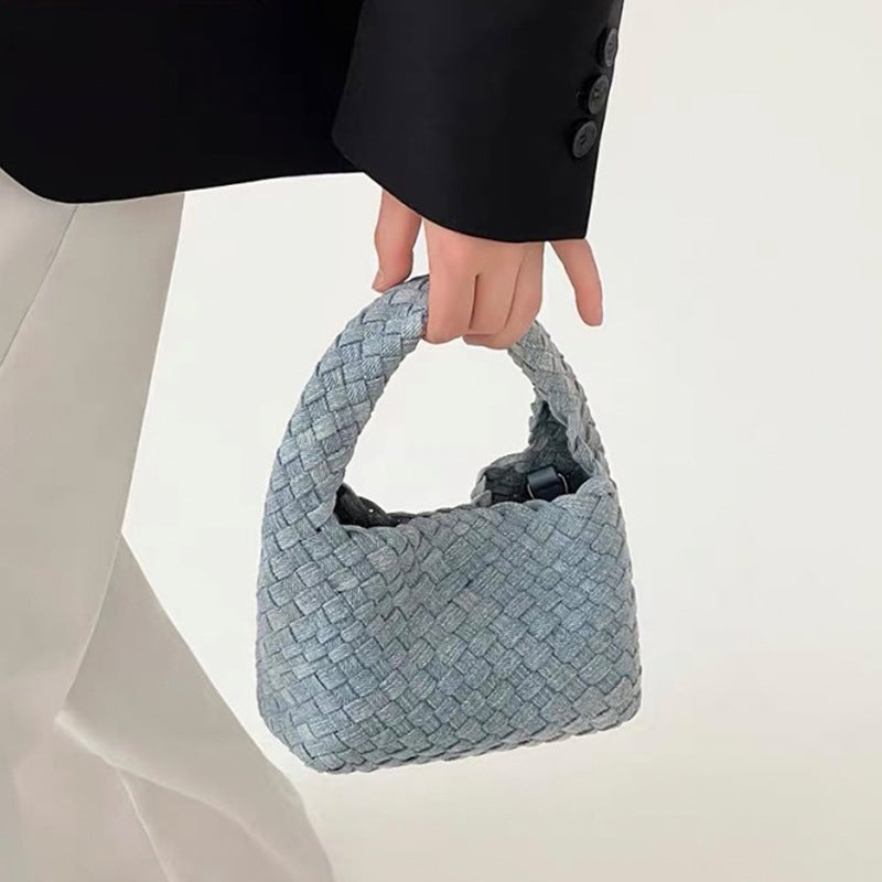 Denim Hand-Woven Bucket Bag Women'S Snowflake Handbag Vintage Tote Bag Summer High-End Niche - Image 5
