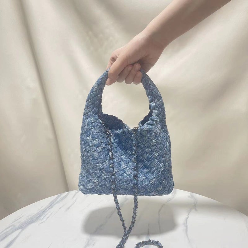 Denim Hand-Woven Bucket Bag Women'S Snowflake Handbag Vintage Tote Bag Summer High-End Niche - Image 1
