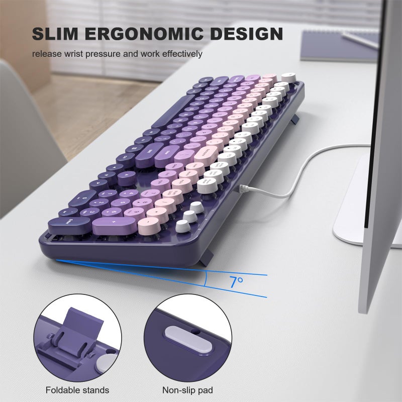 Atelus Computer Keyboard Wired, Plug Play USB Keyboard with Large Number Pad, Caps Indicators, Foldable Stands, Full Size Keyboard for Windows PC Laptop (Purple) - Image 3