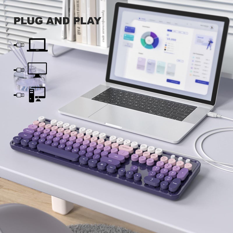 Atelus Computer Keyboard Wired, Plug Play USB Keyboard with Large Number Pad, Caps Indicators, Foldable Stands, Full Size Keyboard for Windows PC Laptop (Purple) - Image 2