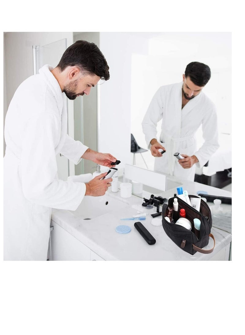 ECVV Large Capacity Men's Travel Toiletry Bag, Portable Leather Dopp Kit Shaving Bag for Cosmetics Brushes Tools, Waterproof Storage Organizer Bag for Men - Image 1