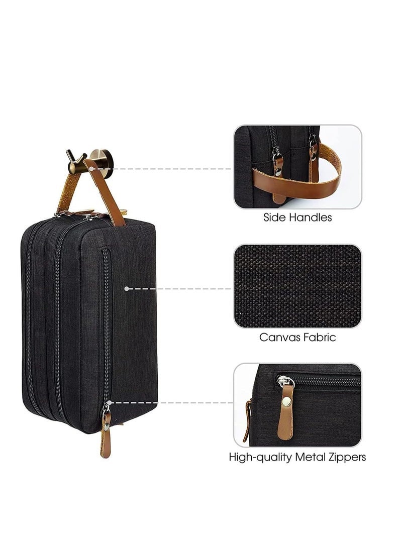 ECVV Large Capacity Men's Travel Toiletry Bag, Portable Leather Dopp Kit Shaving Bag for Cosmetics Brushes Tools, Waterproof Storage Organizer Bag for Men - Image 3