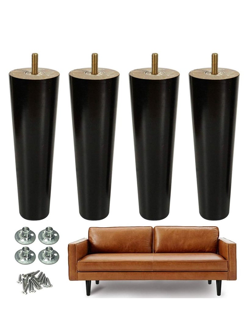 Y&D Wood Furniture Legs, 4 Pcs Replacement Sofa Legs for DIY Projects, Mid Century with Pre-Drilled Bolt Holes, Ideal Couches, Dressers, Sideboards, Coffee Tables (8 inch, Black) - Image 1