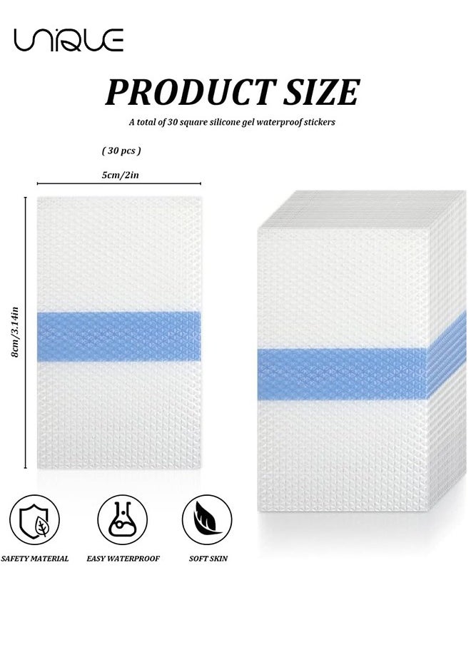 30Pcs Shower Waterproof Patches 5x8cm/2x3.1in, Transparent Adhesive Waterproof Ear Patch, Breathable Waterproof Transparent Dressing, Bandage Protective Patch (Rectangle)