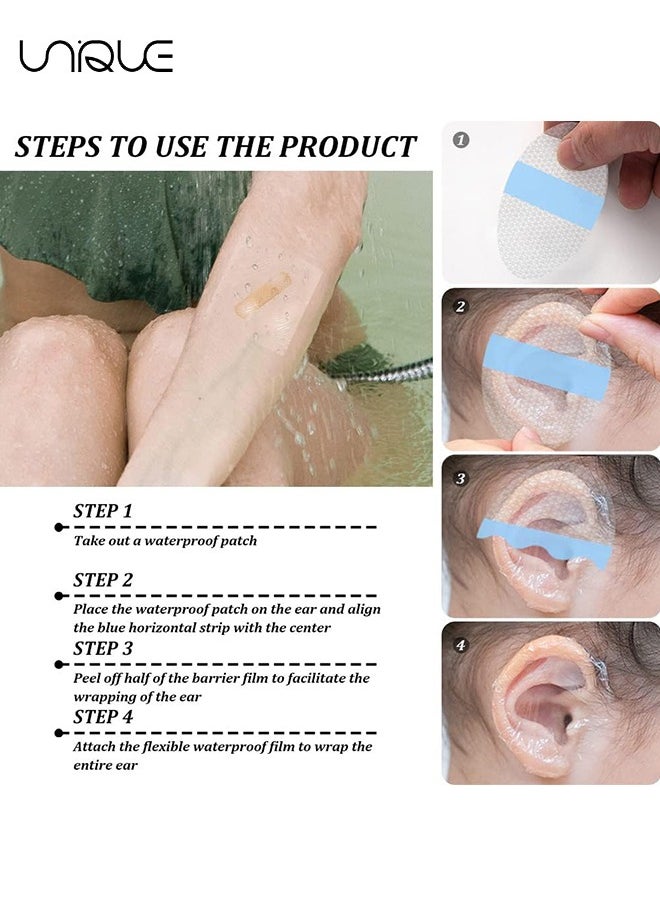 30Pcs Shower Waterproof Patches 5x8cm/2x3.1in, Transparent Adhesive Waterproof Ear Patch, Breathable Waterproof Transparent Dressing, Bandage Protective Patch (Rectangle)