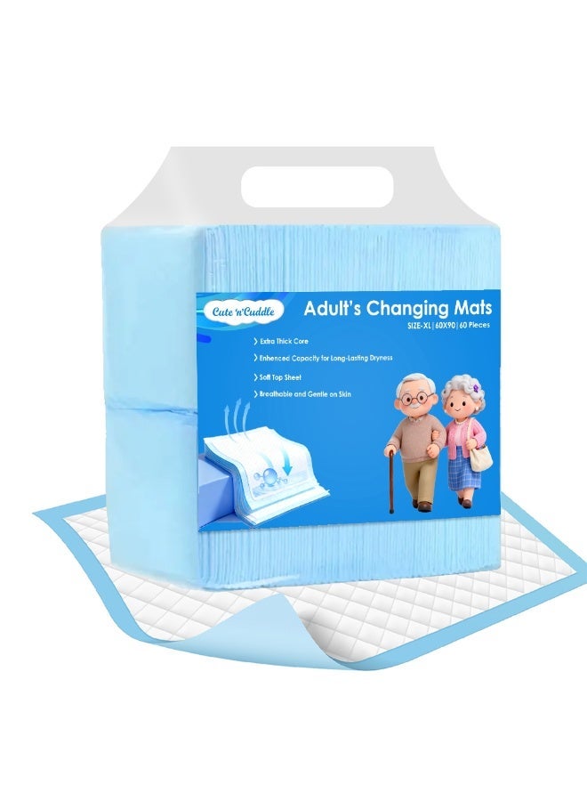 Cute 'n' Cuddle Cute N Cuddle Adult Disposable Bed Pads 60x90cm – High Absorbency Incontinence Underpads, Waterproof Mattress Protector (blue, Pack Of 60)