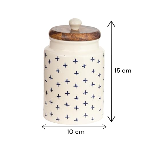 ClayStone Ceramic Airtight Container - 900ml Each - Wooden Lid - Kitchen Containers for Sugar, Tea, Salt, Pickles, Pulses & More (Blue Plus) - Image 5