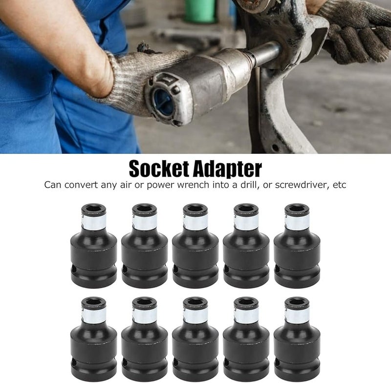 10 قطعة مجموعة محولات مقبس عمود سداسي من 1/2 بوصة إلى 1/4 بوصة، مصنوعة من الفولاذ الكربوني - Image 3