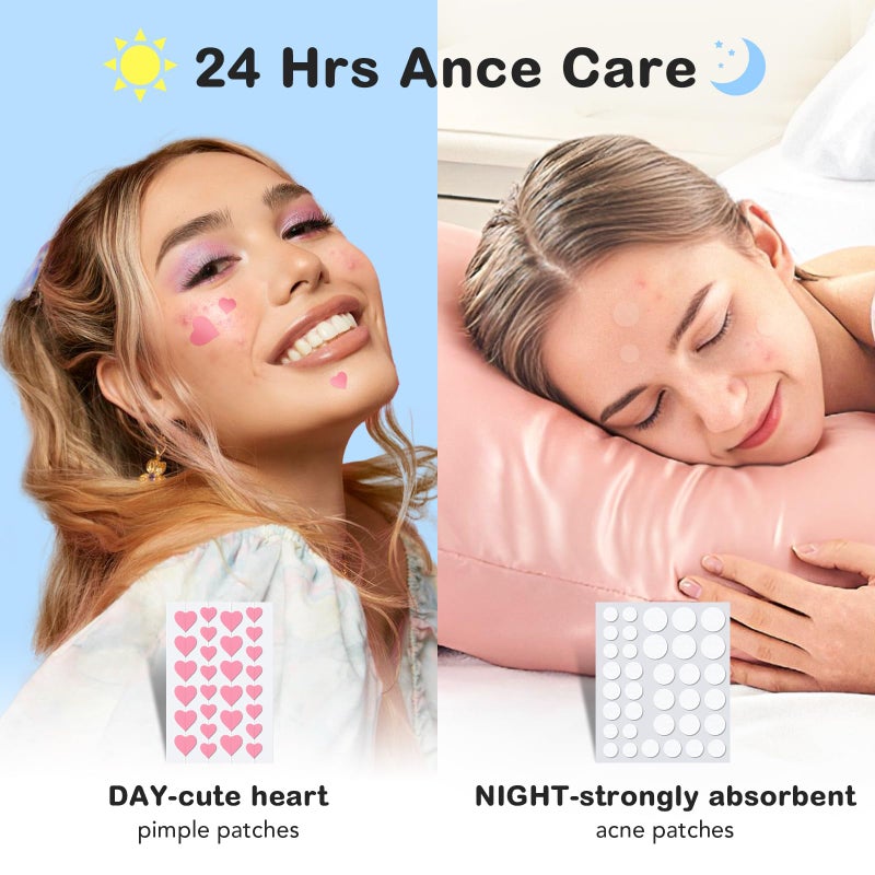 TKTK Pimple Patches for Face: 6 Sizes Day and Night Acne Patches Heart Zit Patches - Cute Spot Stickers with Tea Tree & Centella Oil, Strong Adhesion Zit Covers (196 Count) - Image 2