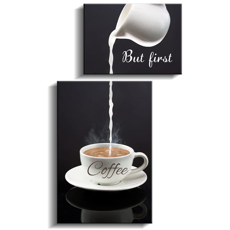 Pinetree Art Coffee Bar Wall Decor for Kitchen - But First Coffee Sign - Kitchen Canvas Wall Art for Modern Home Dining Room Decorative (but first coffee) - Image 4