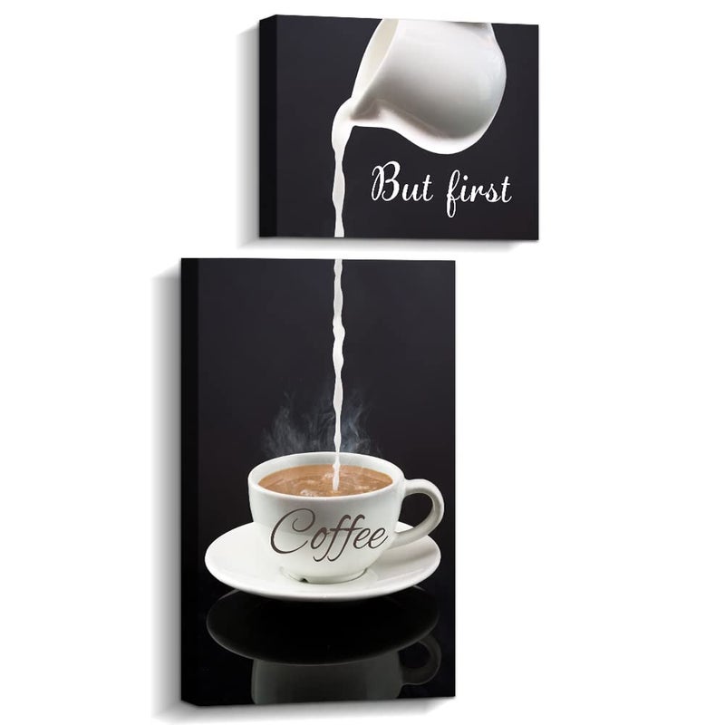Pinetree Art Coffee Bar Wall Decor for Kitchen - But First Coffee Sign - Kitchen Canvas Wall Art for Modern Home Dining Room Decorative (but first coffee) - Image 1