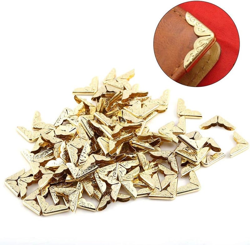 كلاراكو واقي زوايا معدني للكتب، 100 قطعة، واقيات زوايا معدنية لألبومات القصاصات، وألبومات الصور، وقوائم الكتب التذكارية، ومذكرات حماية الزوايا، لون أصفر ذهبي، عبوة من 100 قطعة - Image 2