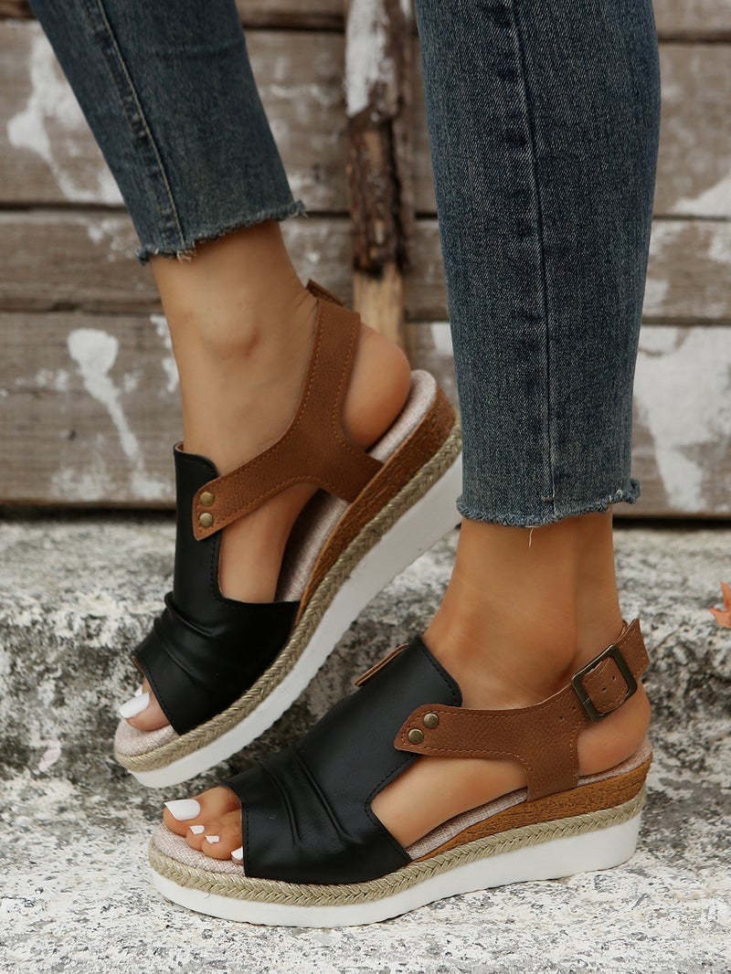 Large Size Women'S Sandals 2023 Flat Wedge Fish Mouth Casual Buckle Outer Wear Women'S Sandals Spot - Image 1