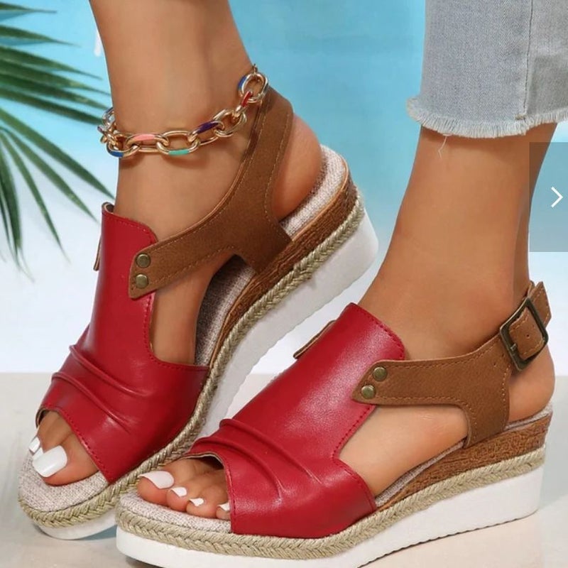 Large Size Women'S Sandals 2023 Flat Wedge Fish Mouth Casual Buckle Outer Wear Women'S Sandals Spot - Image 2