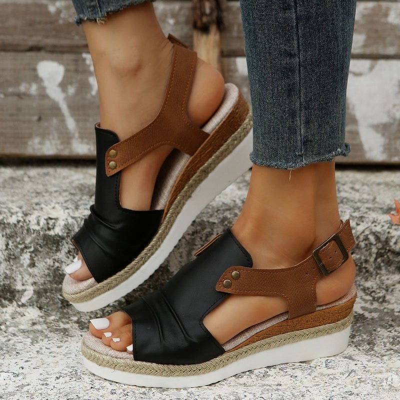 Large Size Women'S Sandals 2023 Flat Wedge Fish Mouth Casual Buckle Outer Wear Women'S Sandals Spot - Image 3